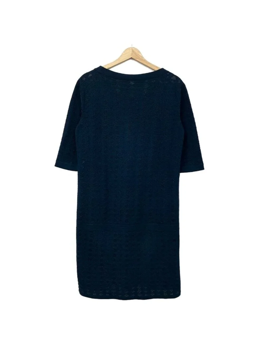 Chanel Dress L Navy Crew Neck 3/4 Sleeve Knee Length Knit
